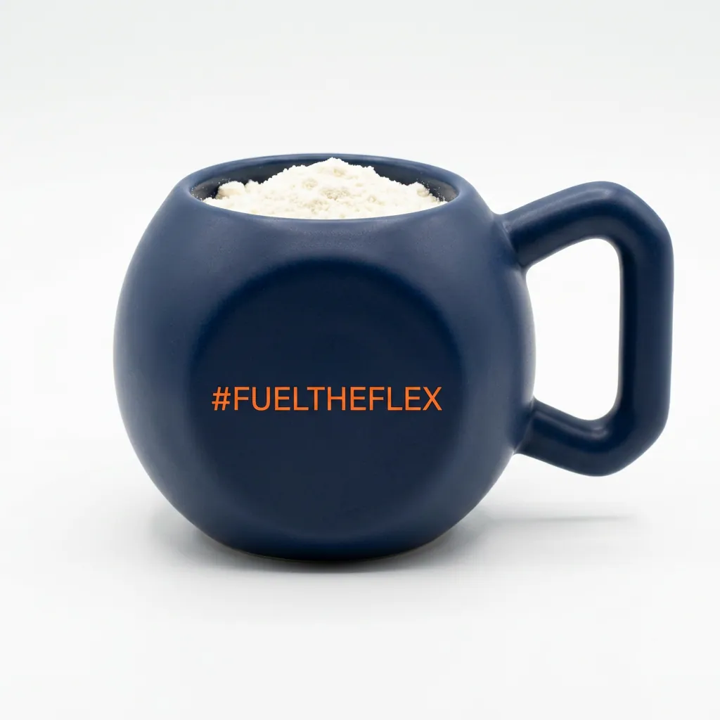 Vue arrière de la tasse à café Kettlebell avec #FUELTHEFLEX